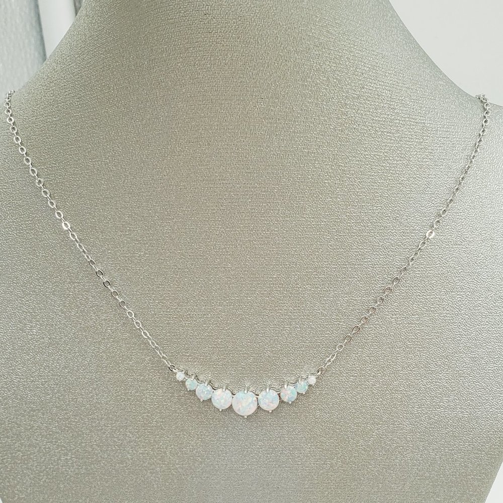 18K White Gold Plated Dainty Crafted Opal Necklace
